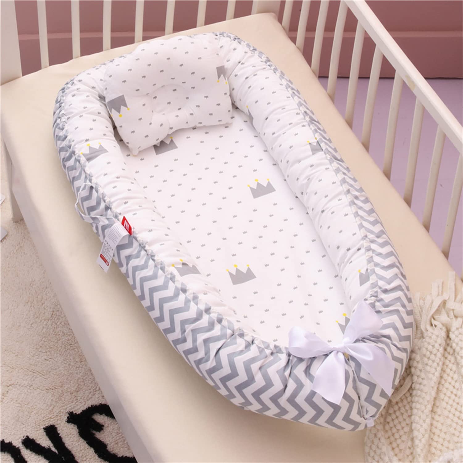 SYGA New Born Baby Nest Portable Reversible Sleeping Bed Foldable Sleeping Toddler Cotton Baby Mattress Pillow for 0-2 Years Baby, 53 X 88 CM, Blue Edge Blue Star
