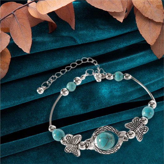 SYGA Carved Butterfly Bracelet Natural Turquoise Chain Beads Bracelet For Jewellery Wedding Gift For Women