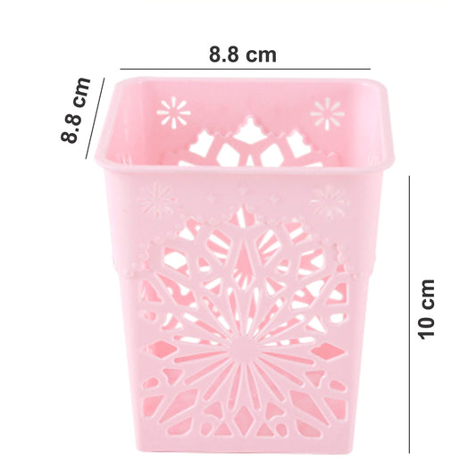 SYGA 4 Pieces Plastic Square Shape Storage Pen Holder_Pink