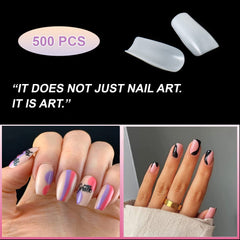 SYGA Tshape False Nails and Glue Bottle Professional Brush On Nail Tip Glue for Press On Nails Fake Nails Long Lasting Press On Nails for Women and Girls- Transparent, 500 pieces