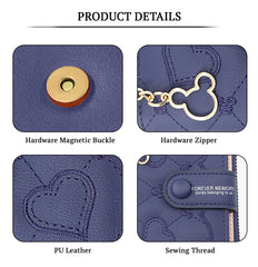 SYGA Women's Short Zipper Buckle Heart Shaped Wallet with Key Chain, Cute for Girls Pu Leather Wallet Coin & Card Purse(Mickey Blue)