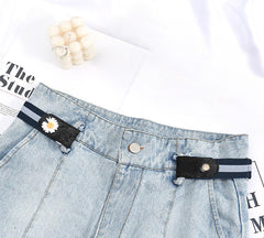 SYGA Jeans Belt Elastic Women's Punch-Free Decoration Flower buckle Style Lazy Belt