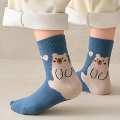 MOMISY 5 Pairs Girl Boys Tube Socks Toddlers Infant Solid Color Boat Spring and Autumn Socks Stretch Baby kids Sock (IN, Age, 12 Months, 3 Years, CuteBear)