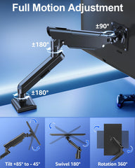 Single Monitor Mount for 13-32 inch Screen, Gas Spring Arm, Gaming & Home Office Use, VESA 75x75mm & 100x100mm, Freelift Pro Black