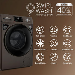 IFB 9 Kg 5 Star, DeepClean® Technology, AI Powered, WiFi, Fully Automatic Front Load Washing Machine (EXECUTIVE MXN 9014K CMS, PowerSteam®, 9 Swirl, Steam Refresh, Inbuilt Heater, Eco Inverter, Mocha)