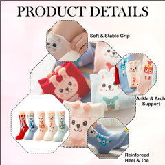 MOMISY 5 Pairs Baby kids Girl Boys Toddlers Infant Cotton Stretch Baby Ankle Socks (IN, Age, 1 Year, 3 Years, Bunny Flower)