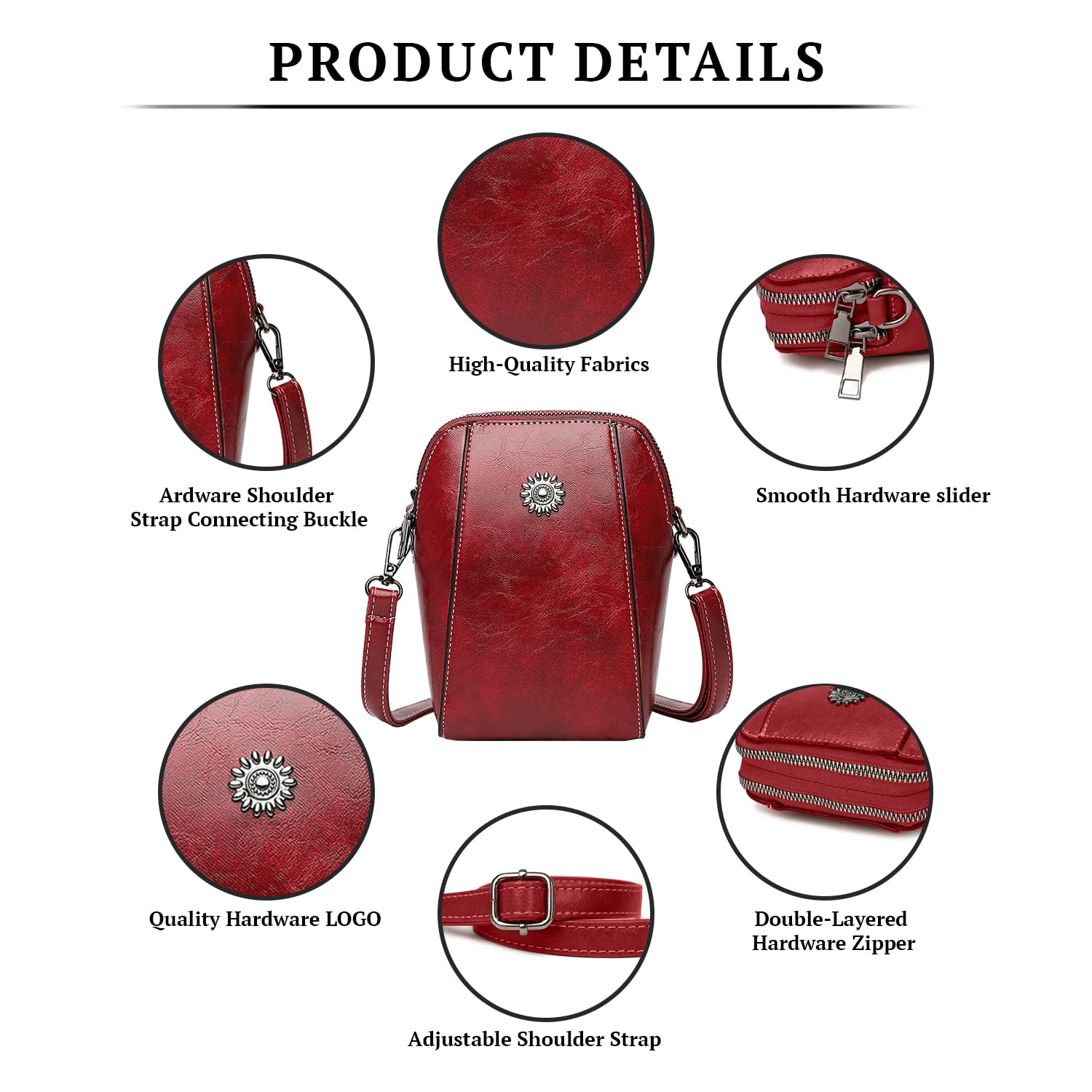 SYGA Women's Soft Leather Crossbody Mini Small Bag Fashion Vertical Style Small Mobile Phone Bag(Wine Red)