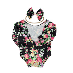 MOMISY Floral Romper with Hairband Photoshoot Photography Props Costume (Black)
