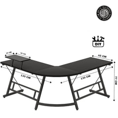 White Mulberry L-Shape Corner Desk |DIY Assembly| Monitor Raising Shelf | Engineered Wood & Sturdy Steel Leg|Perfect for Office Home Gaming Study Desk Computer Table|L(130+130)*45 * 77cm|Carbon Fibre