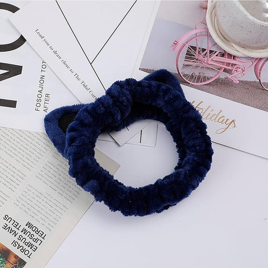 MOMISY Elastic Women's Lovely Hair Band Wash Face Spa Headband-Washable Facial Band Makeup Wrap Headbands Fits All Head Sizes-Cat Ear (Blue Black, Free)