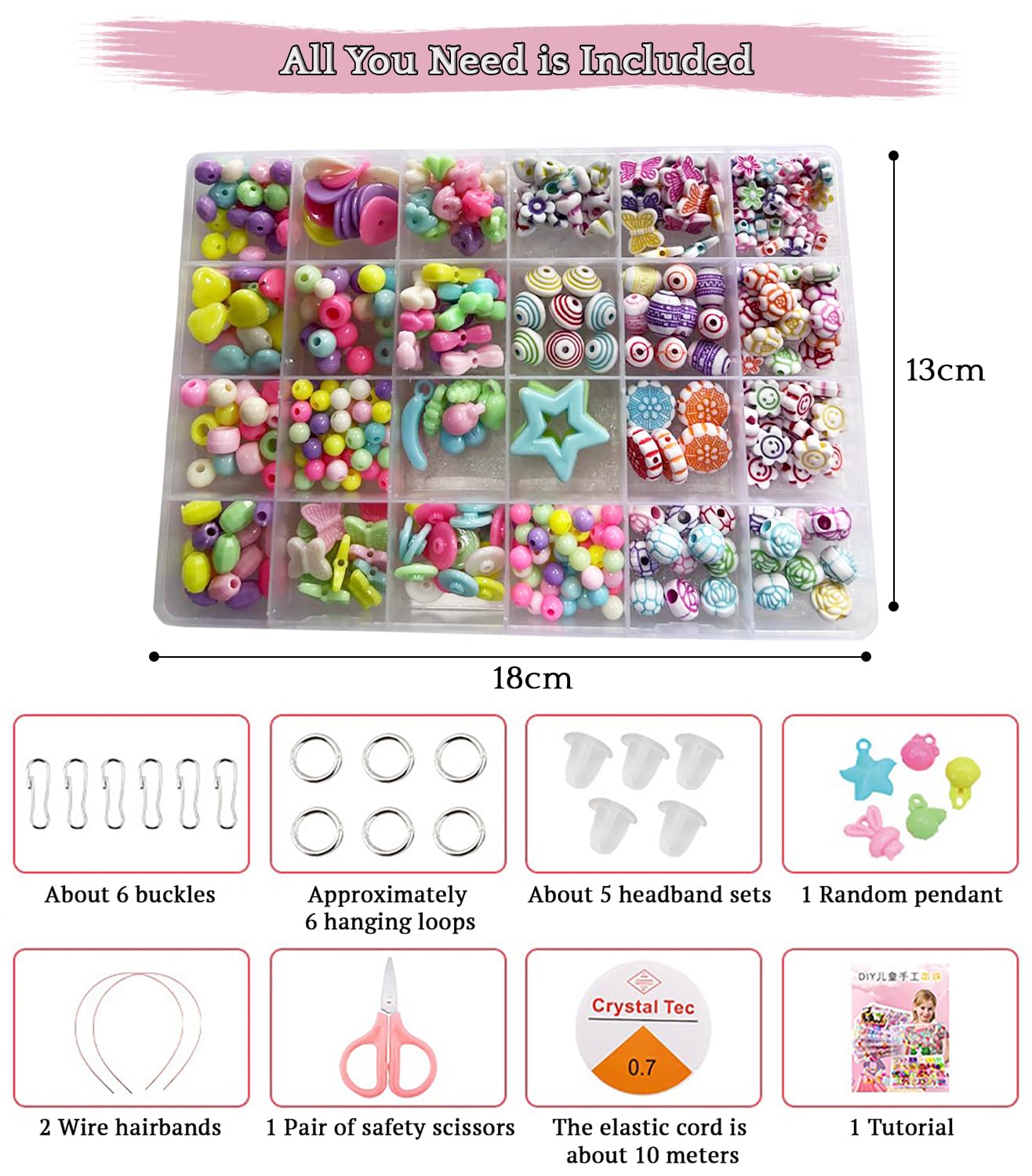 SYGA Beads for Kids Crafts Children's Jewelry Making Kit DIY Bracelets Necklace Hairband and Rings Craft Kits Birthday for 4, 5, 6, 7-Year-Old Little Girls-Multicolor (DIYBeadsSet-19)