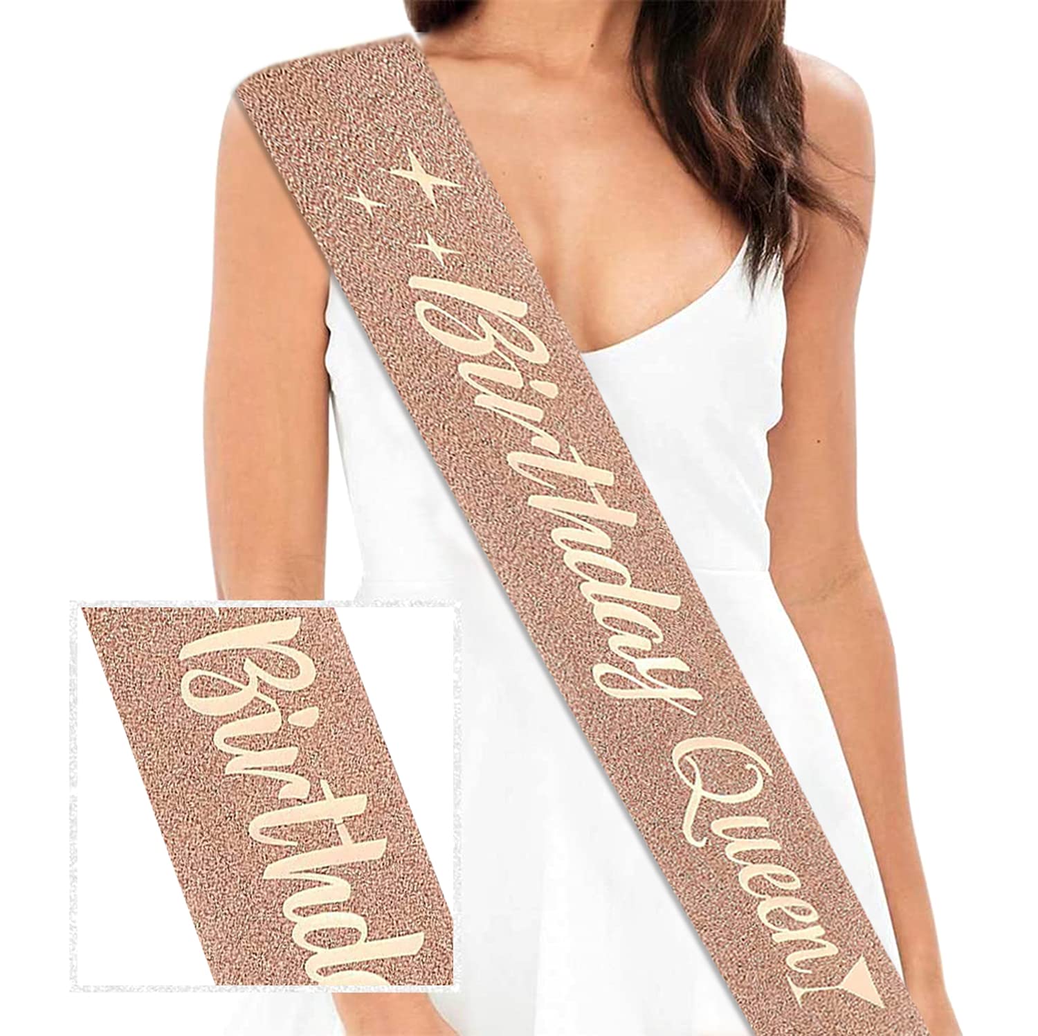 SYGA Birthday Queen Sash Birthday Party Sash Shiny Glitter for Women Girls Princess Elegant Party Decoration Accessory Supplies Gifts for Girl Women with Fun Party Queen Lettering-Gold, 154cm Long