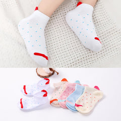 MOMISY 5 Pairs Girl Boys Tube Socks Toddlers Infant Solid Color Boat Spring and Autumn Socks Stretch Baby kids Sock (Dots Heart, 3 Year to 5 Year)