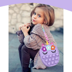 SYGA Children Pop It Fidget 3 Flower Silicone Bag Kids Push Popper Educational Decompression Bubble Shoulder Bag (Dark Pink)