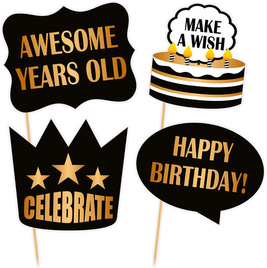 SYGA Black and Golden Birthday Party Photo Booth Props Craft Item (Set of 27)