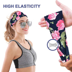 MOMISY 4Pcs Headbands for Women Yoga Running Sports Hiking Hairband Elastic Non Slip Sweat - Navy Blue, Multi, Blue Garden, Navy Blue Floral