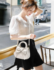 SYGA Women Bow Handheld Shoulder Bag Crossbody Fresh And Sweet Girly Style Small Bucket Bag (Pink)