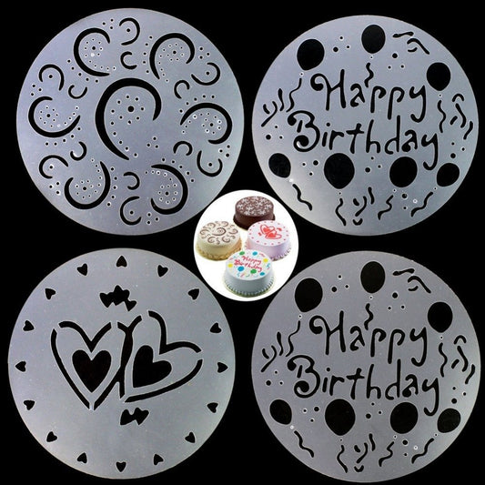 Syga Set Of 4 Decorative Baking Cake Stencils Tool Kit,Plastic,19.5 Cm,Silver