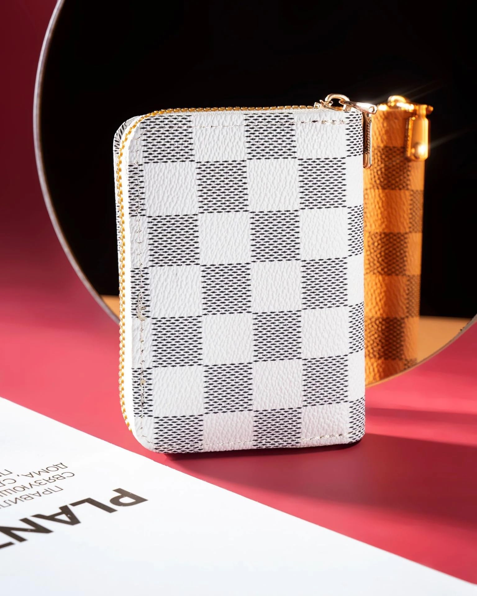 SYGA New Chex Design Card Bag Fashion Multi-Card Business Card Bag Zipper Coin Purse Card Holder Supports(CHEX-White-Style-6)
