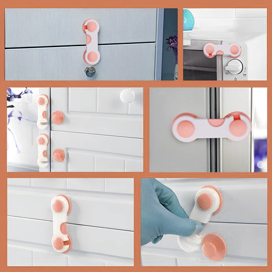 SYGA Baby Safety Locks Uses Dual Adhesive Tape Child Proof Cabinets Drawers Appliances Toilet Seat Fridge (12 Pcs, Pink)