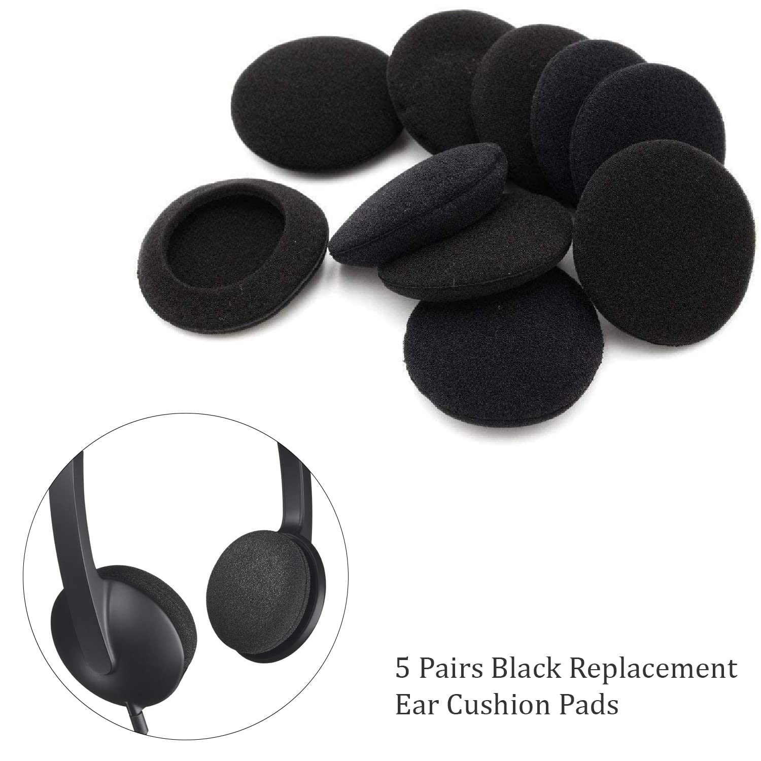 SYGA 5 Pairs Black Replacement Ear Cushion Pads for Sennheiser PX100 Koss