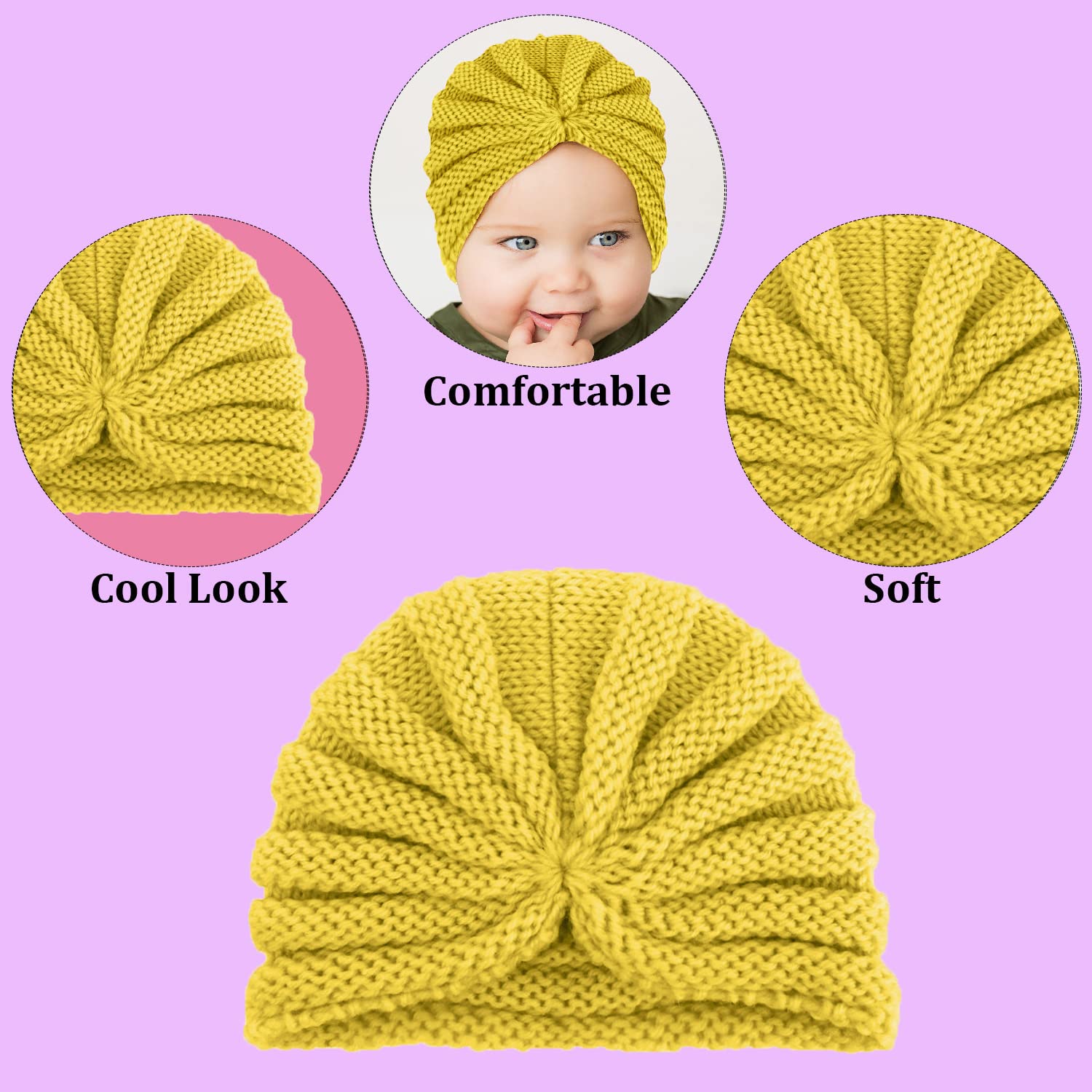 SYGA Baby Turban Cap Unisex Winter Woolen Warm Hat Bowknot Knitted Infant Toddler Cap 0-3 Years Beige