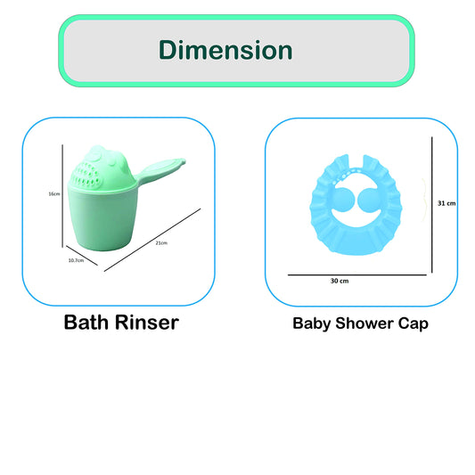 SYGA 1 Piece Green Baby Rinser with 1 Piece Blue Baby Shampoo Shower Bath Cap