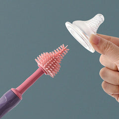 SYGA 3 Pcs Silicone Baby Bottle Brush Set, 360? Rotating Long Handle Water Bottle Cleaner Brush, Teat & Straw Brush Cleaning Cup Brush for Baby Bottles Plastic Bottles Glass Bottles Straws - Pink