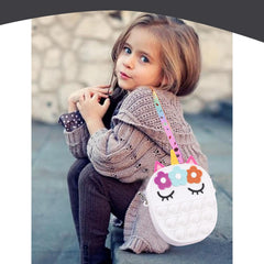 SYGA Children Pop It Fidget 3 Flower Silicone Bag Kids Push Popper Educational Decompression Bubble Shoulder Bag (Dark Pink)