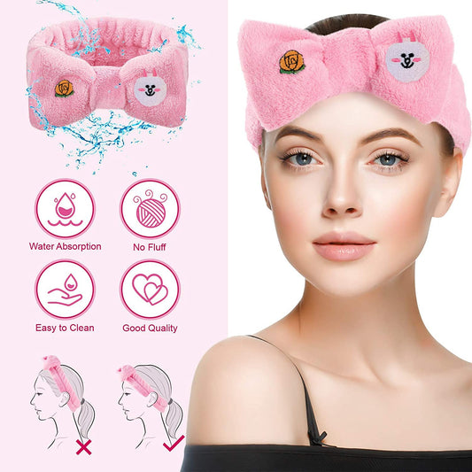 MOMISY Elastic Lovely Hair Band Wash Face Spa Headband-Washable Facial Band Makeup Wrap Headbands for Women (Pink)