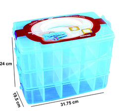 SYGA 3-Tray Transparent Plastic Organizer Storage Box/Basket/Container with Collapsible and Removable Dividers(31 X 19 X 24Cm)(White)