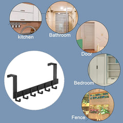 SYGA Hook Behind The Door Free Punching Hanger Clothes Storage Rack Entry Door Hanger Wall Hanging Clothes Hook Door Hanger Over The Door Hook Hanger (6-Hooks Extra Long, Black)
