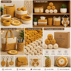 Crochet Cotton Thread Yarn Combo, 10 Rolls for Knitting, Crochet, Embroidery and Craft Making, Soft Decorative Thread for Handmade DIY Projects, Yellow & Green