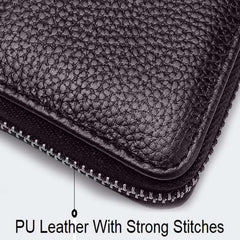 MOMISY PU Leather Credit Debit Card Holder Wallet Card Case ID Case Organizer Holder Zipper Wallet Coin Purse for Men & Women (14 Slots Brown)