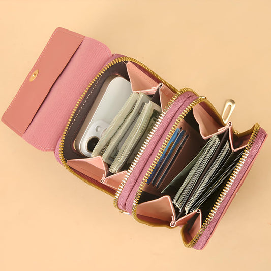 MOMISY Mobile Bag Cellphone Sling Card Holder Wallet Handbag, Transparent Screen, Crossbody Multi-function Shoulder Bag for Girls-Belt (Dark Pink)
