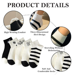 MOMISY Men's Premium Cotton Cushion Ankle length Socks, (Multicolor) Pack of 5 (Free Size) (BlackWhite)