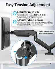 MOUNTUP Dual Monitor Stand for Desk, Gas Spring Monitor Arms for 32 27 24 22 Inches, Height Adjustable Double Monitors Mount, VESA Mount with C-Clamp & Grommet Base, Holds 4.4-17.6lbs, Black