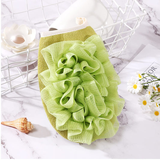 SYGA 2-in-1 Skin-Friendly Bath Towel Flower Scrub Gloves Foaming Clean Bath Sponge Double-Sided Bath Tub Body Shower Scrub (Blue)