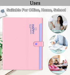 SYGA Cute Smiling Face Multi-Layer Accordion Bag Storage A4 Folder, Small Fresh Test Paper Bag Ticket Information Bag 12 Grids (Pink)