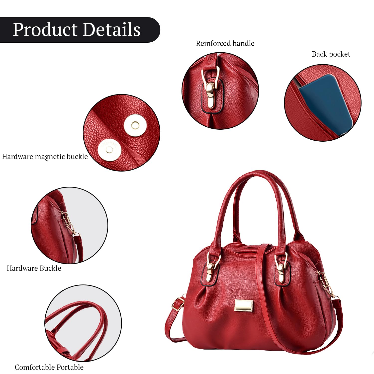 SYGA Women's Bags Soft Leather Middle-Aged And Elderly Women's Bags Single Shoulder Crossbody Bag(Red)