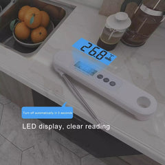 SYGA Instant Read Cooking Thermometer Digital Food Thermometer Backlit LCD Display Foldable Long Probe and Auto On/Off Very Suitable for Kitchen Cooking BBQ Water Meat Milk-White