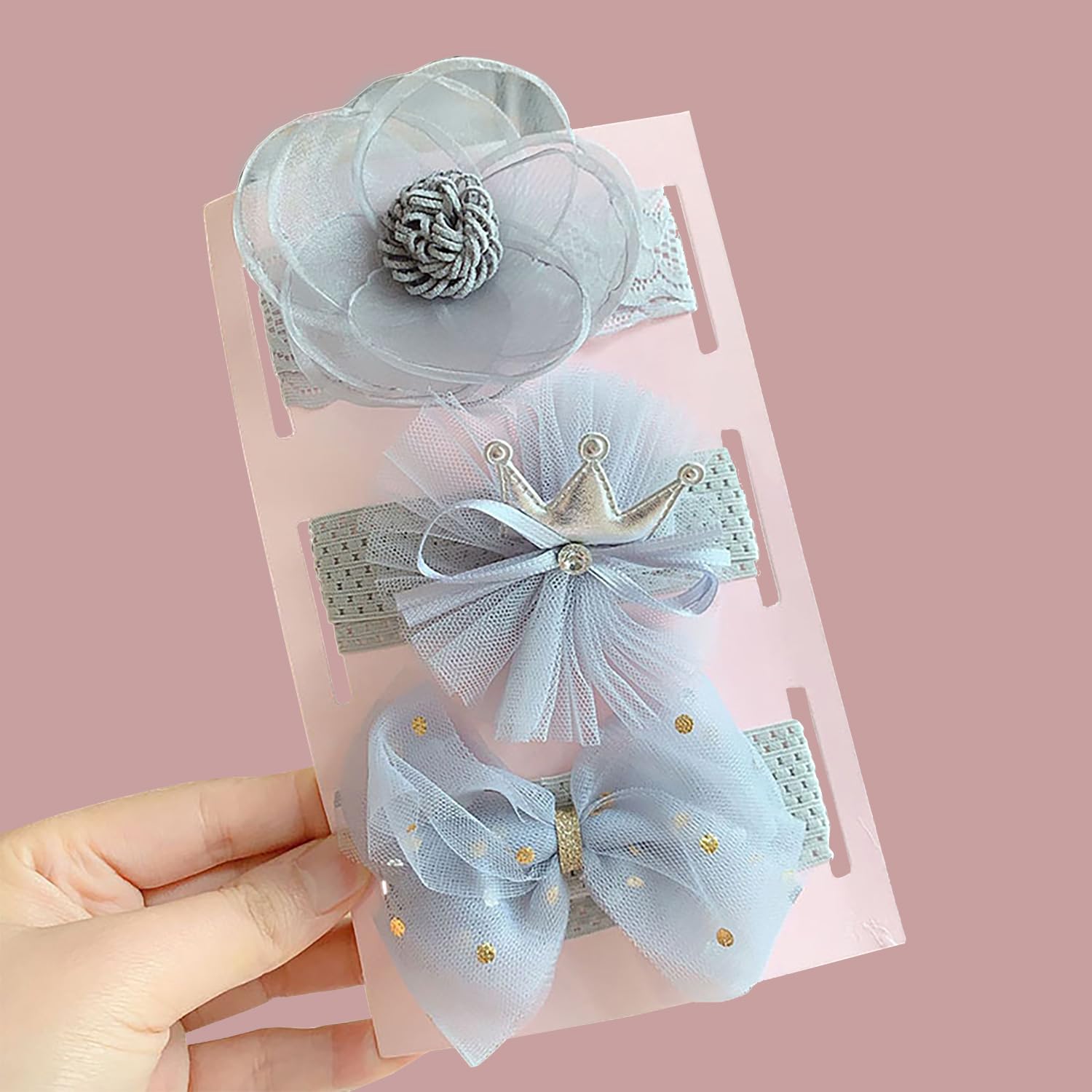 SYGA 3 Pcs Baby Girl Headband Soft Flower Bow Strechable Hairband Suitable For Newborns, Infants, Toddlers and Kids 0-3 Years(Color - 02)