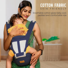 MOMISY 6 In 1 Multipurpose Baby Carrier for New Born Kid | Sling Kangaroo Bag with 6 Carry Positions & Cushioned Seat | Adjustable Carrier with Hip Seat | Carry Bags for 0 to 2 years Boys Girls (Blue)