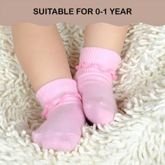 MOMISY Baby Girl Boys Toddlers Infant lace Socks Combed Cotton Stretch-Plain-Multicolour-Set of 4 (1 to 3 year)