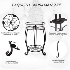 STANSY 2 Tier Metal Plant Stand, Round Indoor Flower Pot Holder, Multi-Purpose Bathroom Storage Shelf, Heavy Duty Decorative Corner Table for Living Room, Balcony, (Black)