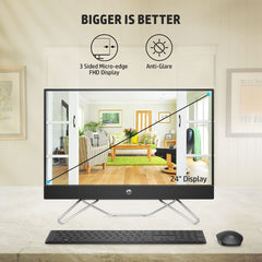 HP All-in-One PC 12th Gen Intel Core i3-1215U 24-inch(60.5 cm) FHD Desktop (8GB/512GB/Win 11/Wireless Keyboard and Mouse Combo/IR Privacy Camera/Intel UHD Graphics/MSO/Jet Black) 24-cb1802in