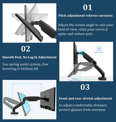 SYGA Monitor Stand Arm Desk Mount Fully Height Adjustable Bracket with C-Clamp & Gronment 180 Tilt Rotation Supports 13 to 27 Inch Monitors and TV - Dual Mobile Base