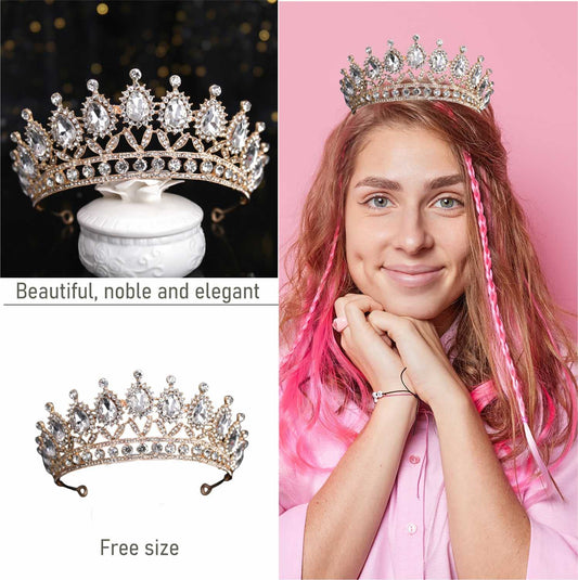 SYGA Crown Tiaras Princess Antique Bronze Crystal Rhinestone Bride Diamond Women Headband Wedding Jewelry Hair Accessories - White Diamond (Gold)
