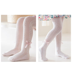 SYGA Baby Girls' Anti-Mosquito Cotton Thin Mesh Stockings with Bow Design Size L 1-2 Years(Pink)