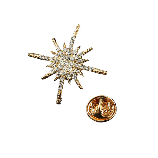 SYGA Men's Suit Chest Brooch Fashionable Rhinestone Decoration Diamond Clothing Accessories(Light Golden)